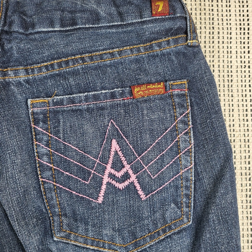 7 For All Mankind Jeans Womens 28 Bootcut Pink A‎ Pocket Embroidered USA Denim - Picture 7 of 8